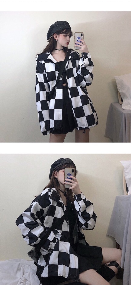 [Order] Áo khoác dù caro đen trắng ulzzang | BigBuy360 - bigbuy360.vn