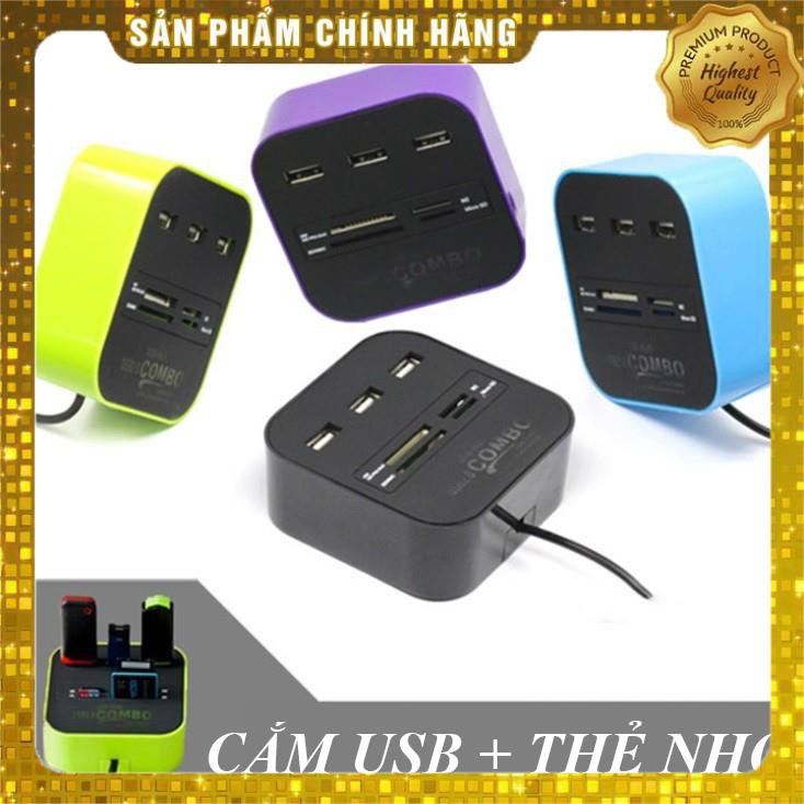 Bộ chia USB HUB kiêm đầu đọc thẻ nhớ 2 in 1 cổng 2.0 giá rẻ mẫu 3 giao màu ngẫu nhiên KIM NHA SHOP