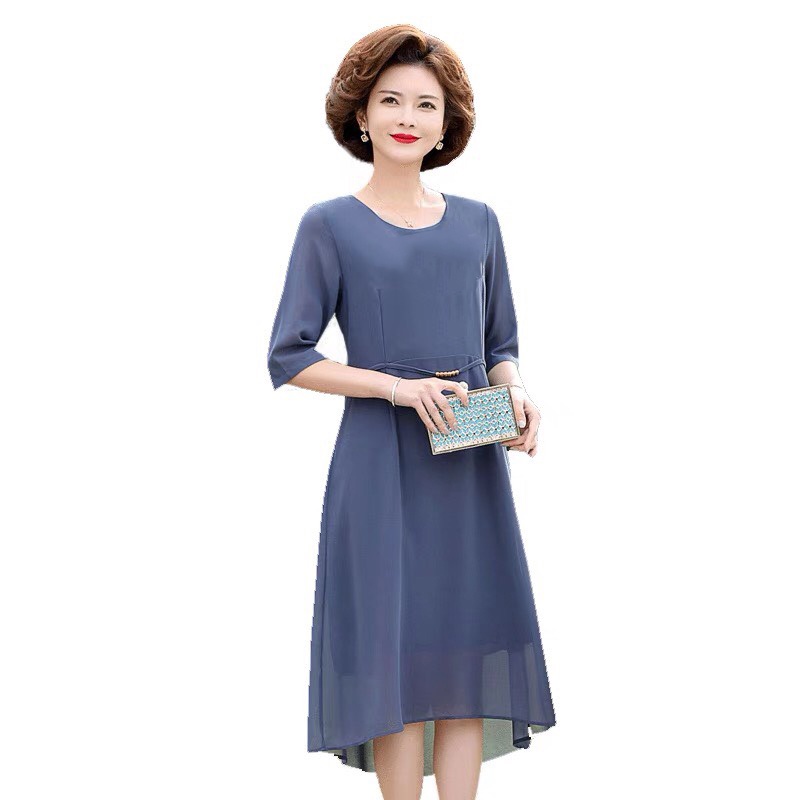 Đầm trung niên cho mẹ , chất lụa voan mịn, ngắn tay dài phủ gối , thoáng mát,sang trọng, quý phái mã số 01679