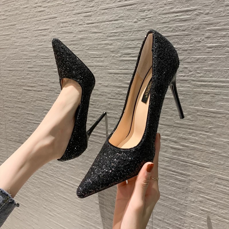 Giày cưới cao gót kim tuyến phong cách Trung Hoa mới dành cho nữ 2021