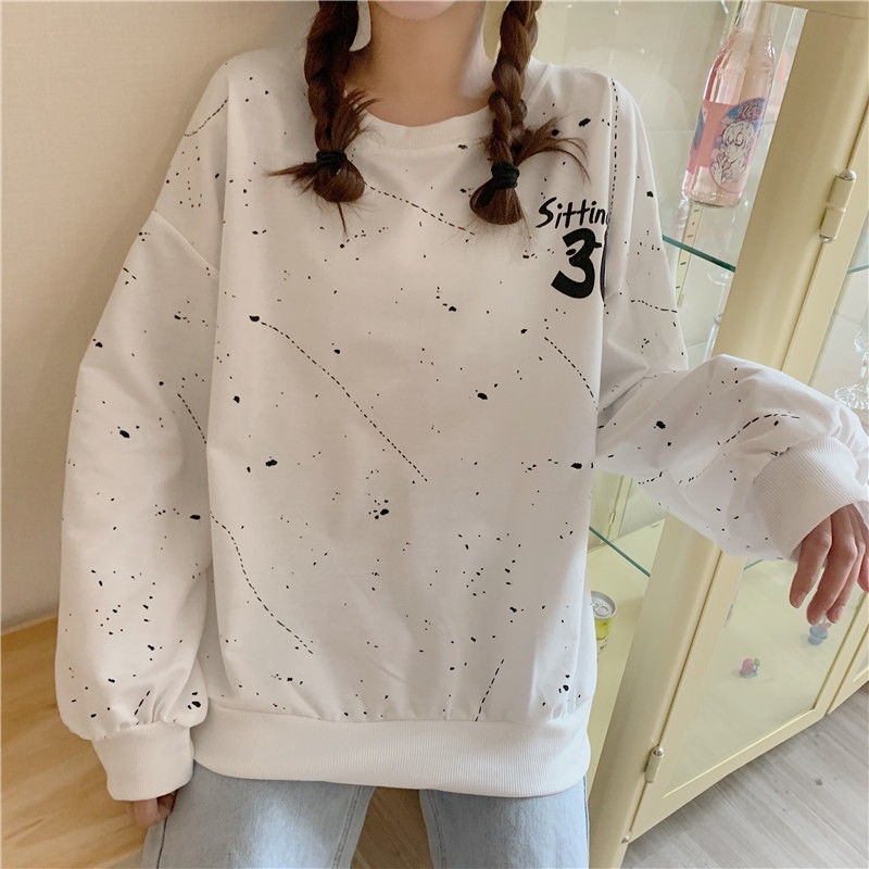 Áo Thun Tay Dài Phong Cách Preppy Cá Tính 207152 Áo Nỉ Dáng Rộng Họa Tiết In Hợp Thời Trang Dễ Phối Đồ