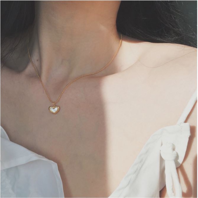 Dây chuyền vòng cổ nữ tim mặt xà cừ X10-307 - CAM KẾT KHÔNG GỈ, KHÔNG BAY MÀU - BẢO HÀNH 12 THÁNG