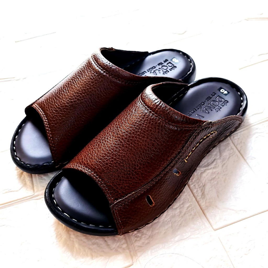 Dép nam quai ngang nam cao cấp, da bò thật 100%- Kinson Shop