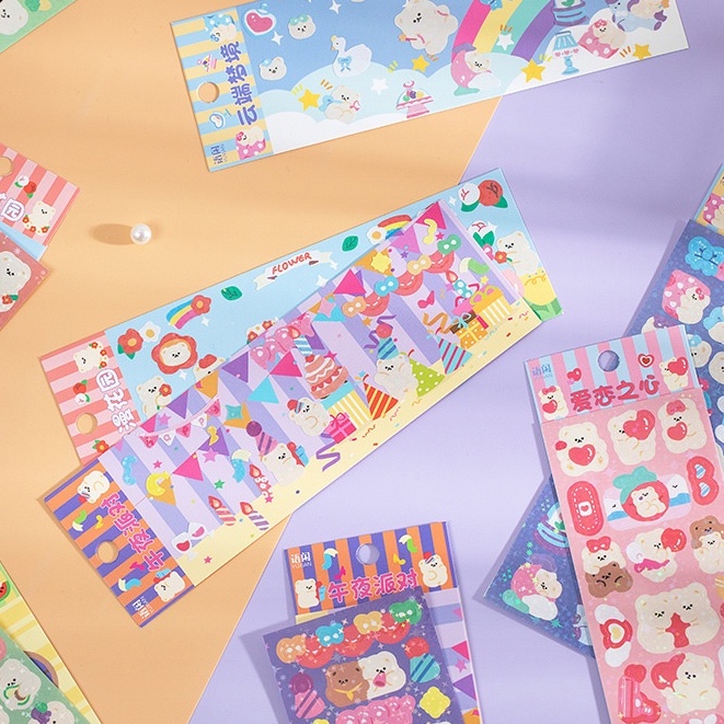 Set 2 Sticker PET Lấp Lánh Trang Trí Toploader Pet Adventure &amp; Bear Garden Party