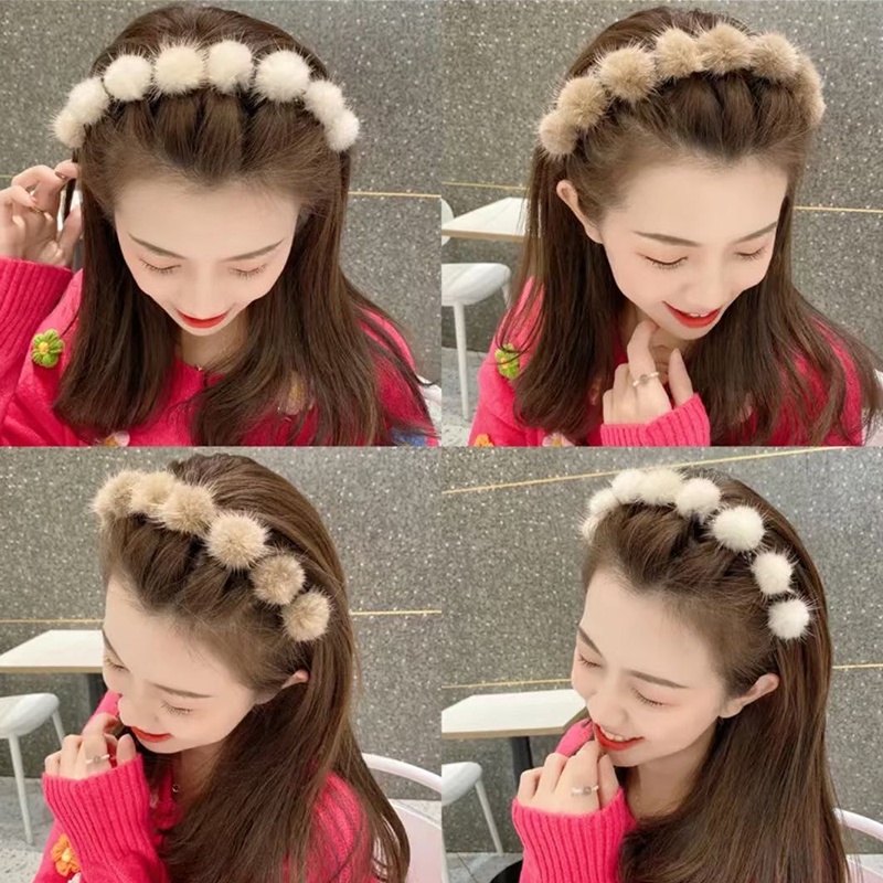 Dây Cột Tóc Đính Bóng Lông Thời Trang Thu Đông