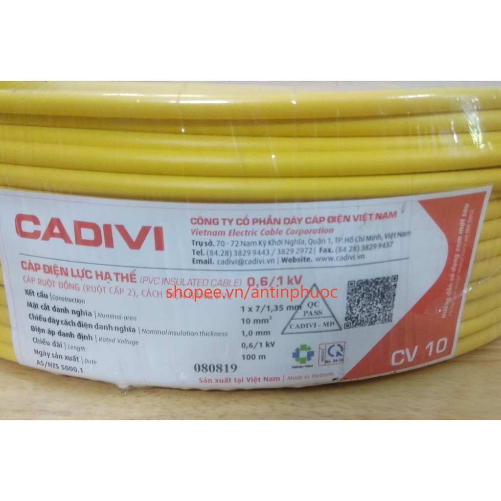 Dây cáp điện cadivi CV 8.0, 10.0 mm2 ( cuộn 100m)