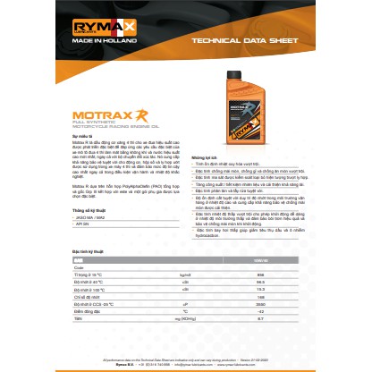 NHỚT TỔNG HỢP TOÀN PHẦN CHO XE MÁY RYMAX MOTRAX CAN 1L