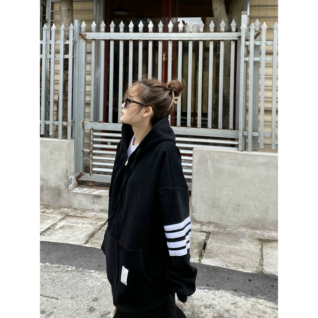 Áo khoác NAM NỮ UNISEX chất Nỉ ngoại cao cấp phối sọc tay