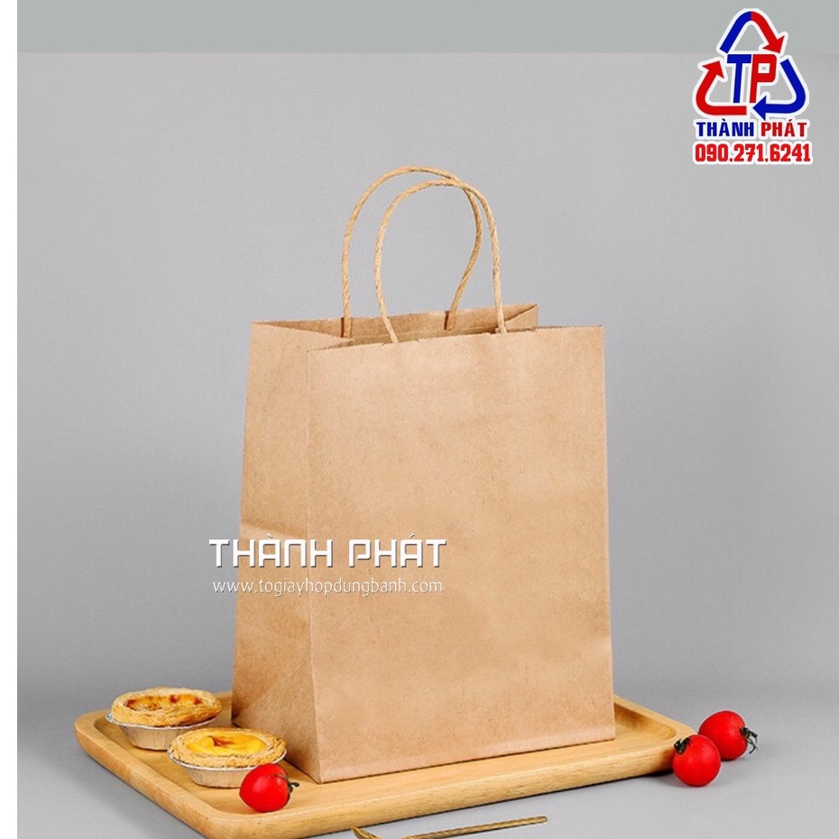 50 túi giấy kraft có quai đựng thức ăn - Túi giấy có quai đựng bánh 21cm