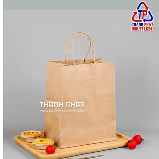50 túi giấy kraft có quai đựng thức ăn - Túi giấy có quai đựng bánh 21cm