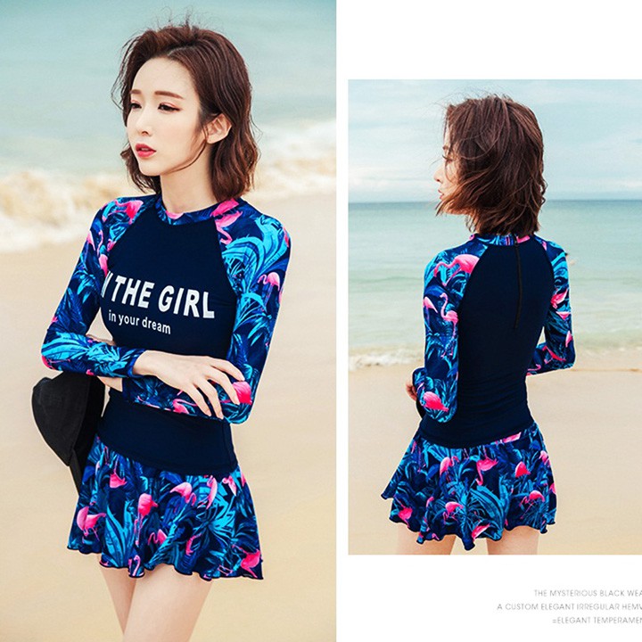 Đồ bơi nữ áo dài tay phối chân váy có quần short BKI-0356 | BigBuy360 - bigbuy360.vn