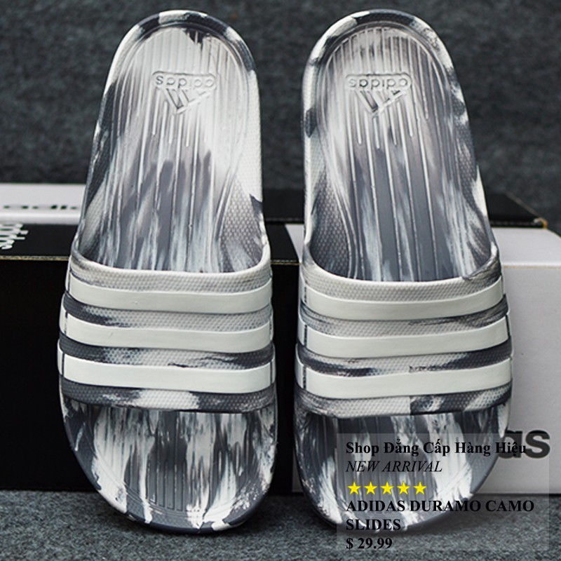 Dép Adidas Duramo Camo chính hãng màu trắng xám sọc trắng