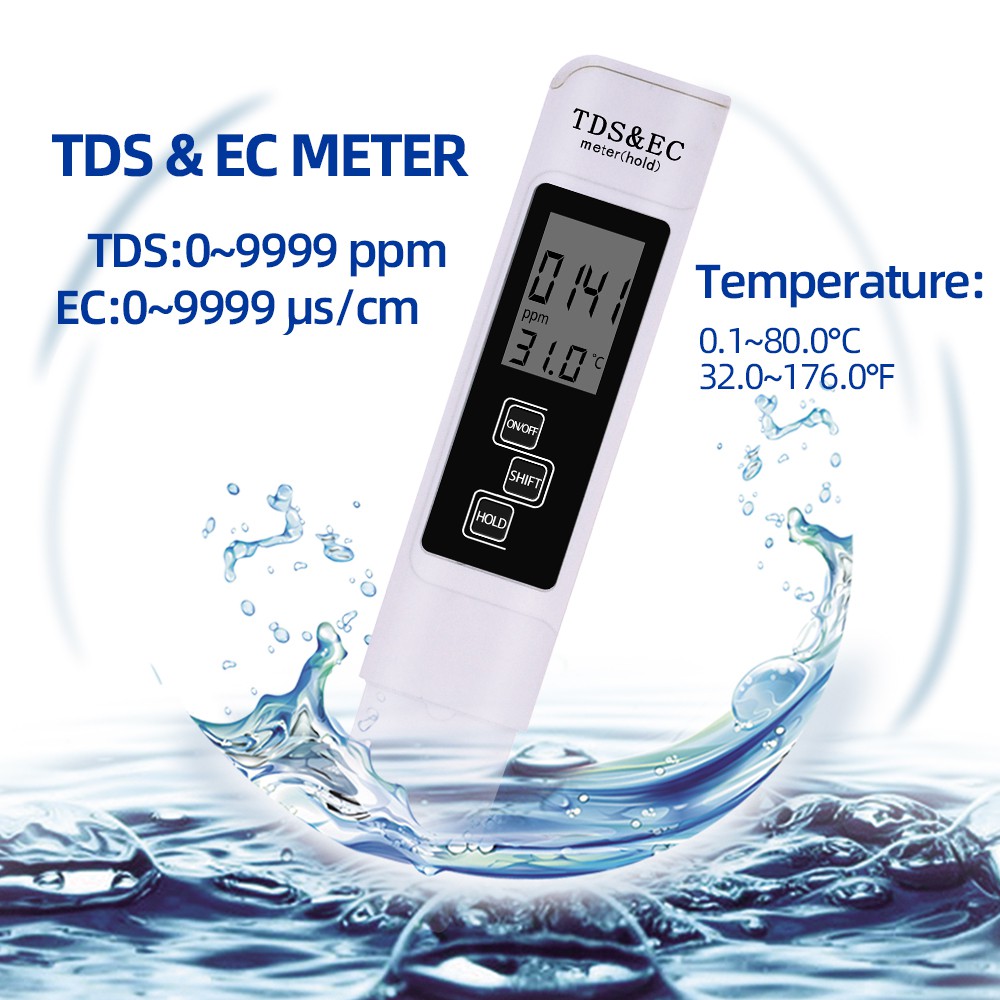 Độ chính xác di động Máy đo PH + Độ tinh khiết nước LCD kỹ thuật số TDS Máy đo EC Bộ lọc nước Hiển thị nhiệt độ Bút thử