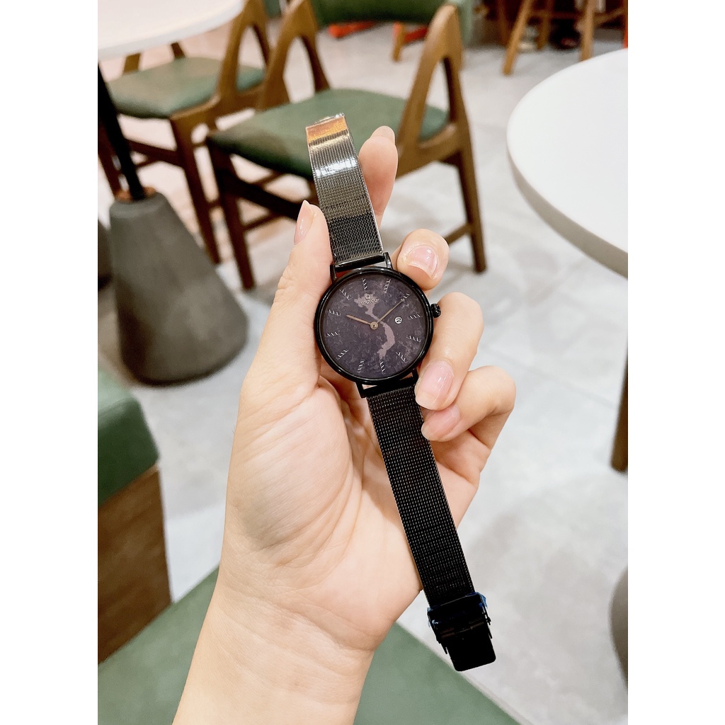 Đồng hồ nữ Draco D22-STN03 "Vietnamese Girl" viền đen kết hợp chất liệu dây da bò màu đen - phụ kiện thời trang nữ