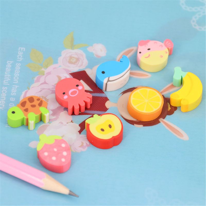 love* 20 pcs/lot Mini Kawaii Cartoon Animal Eraser Cute Creative Fruit Rubber Eraser