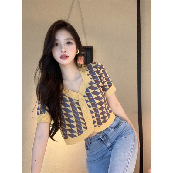 QKOOLE  Áo khoác cardigan dáng rộng có nút cài phong cách retro Hàn Quốc thời trang cho nữ