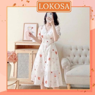 Đầm dự tiệc Nữ LOKOSA Váy hoa nhí tay ngắn dáng dài thiết kế phù hợp đi chơi đi dự tiệc cưới trẻ trung VD047