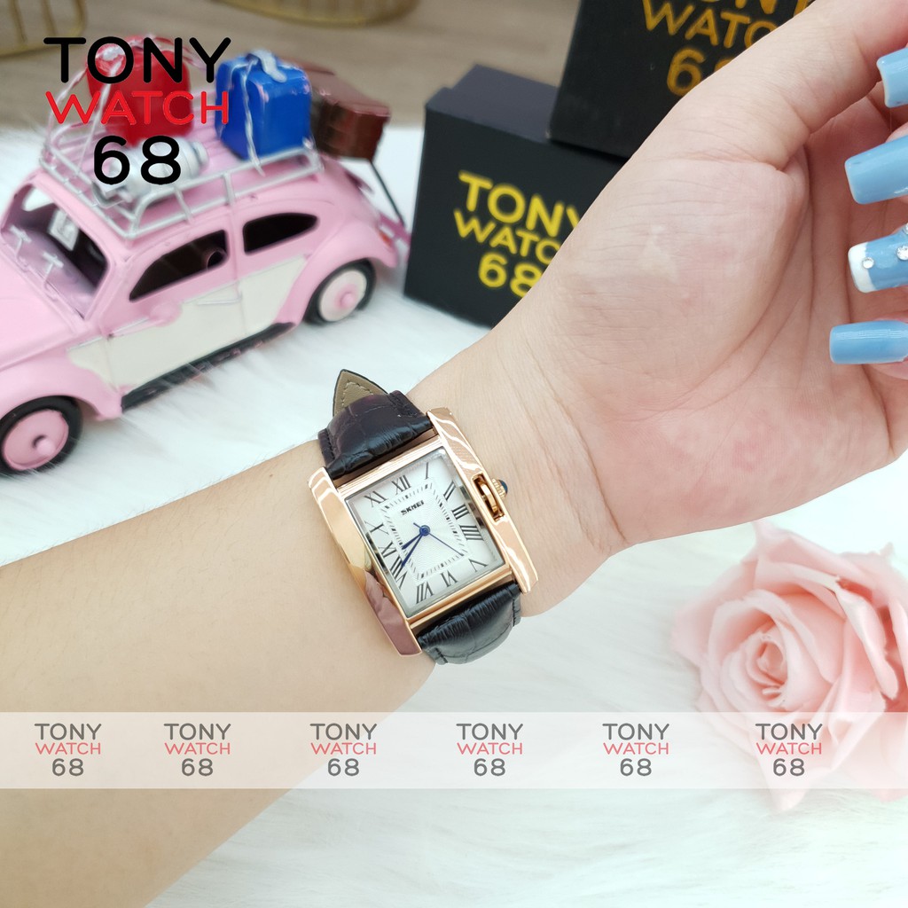 Đồng hồ nữ Skmei chính hãng dây da mặt vuông mạ vàng chống nước Tony Watch 68 | BigBuy360 - bigbuy360.vn