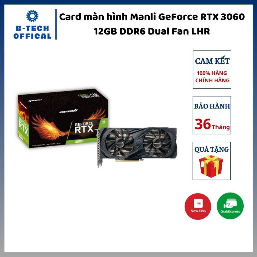 Card màn hình Manli GeForce RTX 3060 12GB DDR6 Dual Fan LHR - Hàng chính hãng bảo hành 36 tháng