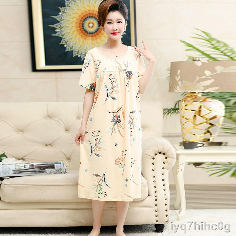 Váy ngủ nữ ban ngày cotton thuần bộ đồ mỏng vừa và trung niên người già cộng vớiJ