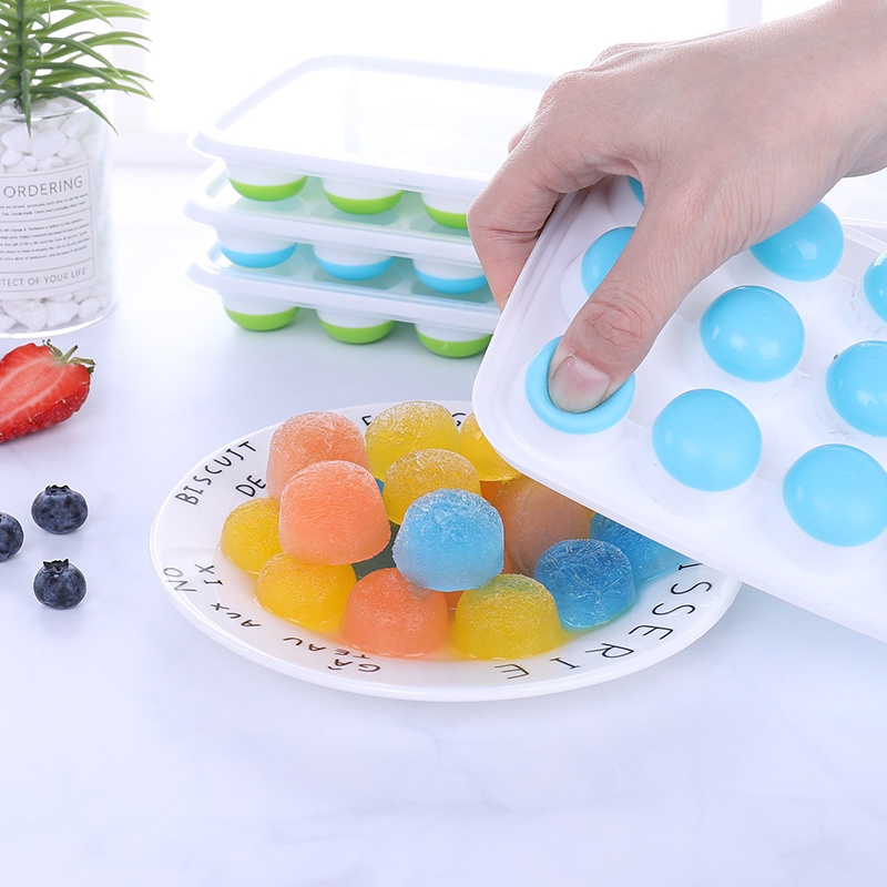 Khuôn Silicone Làm Đá Viên Hình Tròn Có Nắp Đậy Tiện Dụng