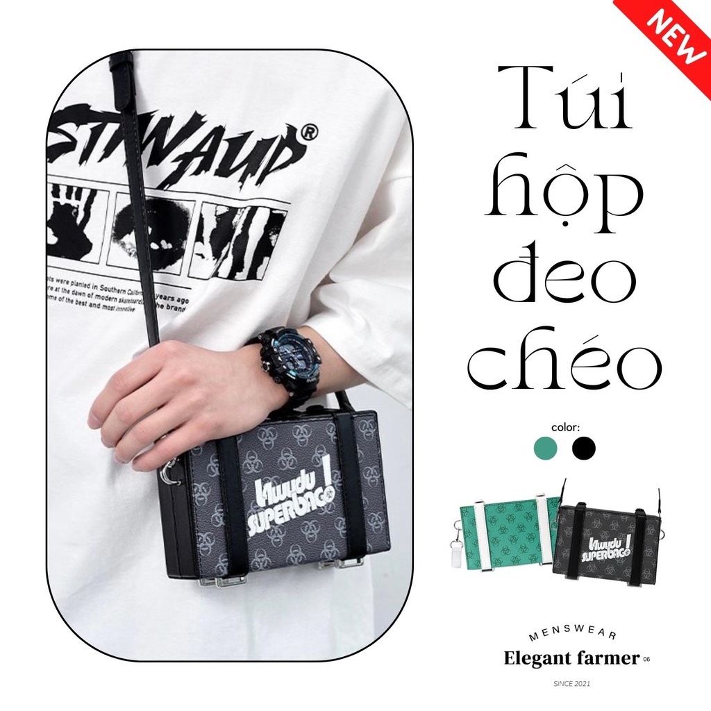 Túi hộp da đeo chéo thiết kế mới trendy phù hợp cho cả nam & nữ .