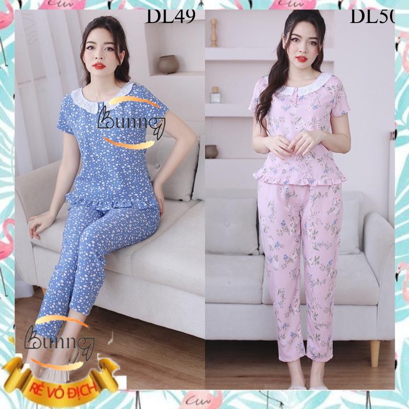 QUẦN ÁO MẶC NHÀ CHẤT LIỆU LỤA HÀN, ĐỒ MẶC NHÀ SAU SINH FOM DÁNG ĐẸP HỌA TIẾT HOA LÁ XINH