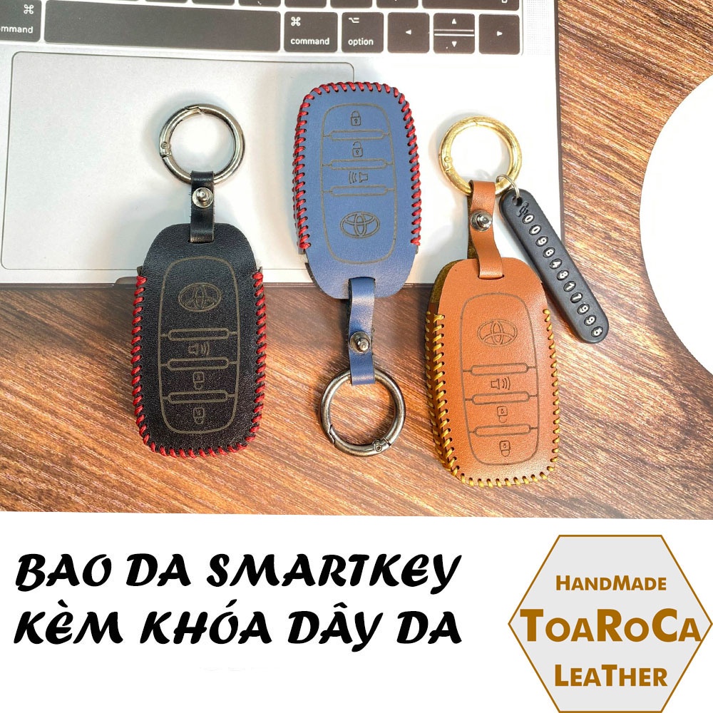 Bao da chìa khóa ô tô Smartkey Toyota Fortuner 2017-2018,Camry,Land Cruiser loại 3 nút âm lượng handmade Toaroca