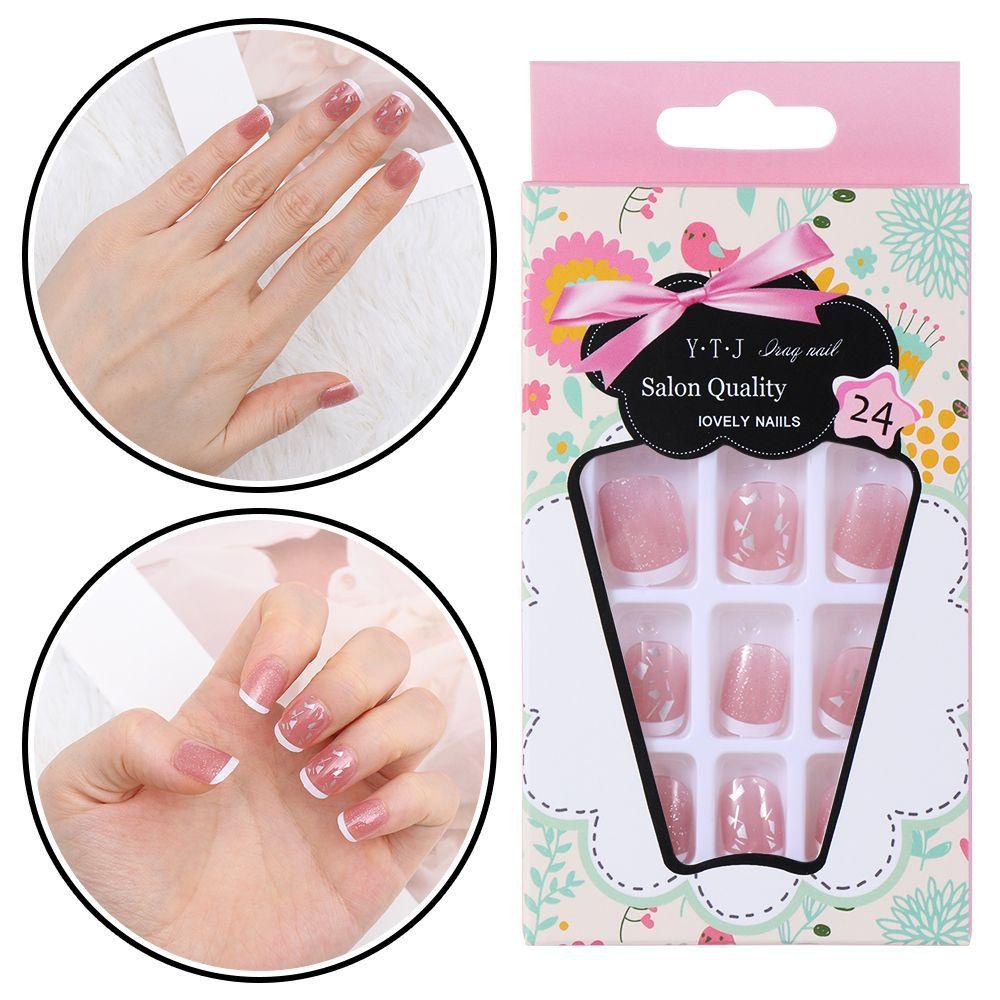 Móng Tay Giả Hình Vuông Màu Gradient Che Phủ Toàn Diện Phong Cách Pháp Độc Đáo