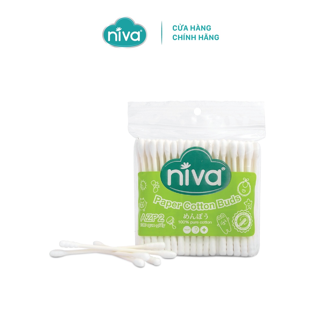 Combo 3 Tăm Bông NIVA Dành Cho Người Lớn Túi Zipper 100 Que Giấy Azp2