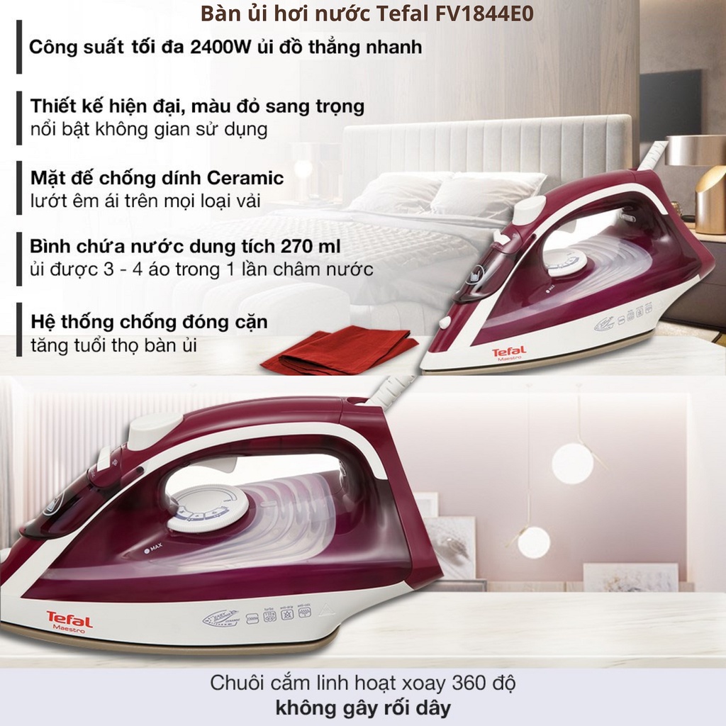 Bàn ủi hơi nước Tefal cầm tay, bàn là quần áo mini có thể đem đi du lịch ủi thẳng đồ nhanh - HAPOS