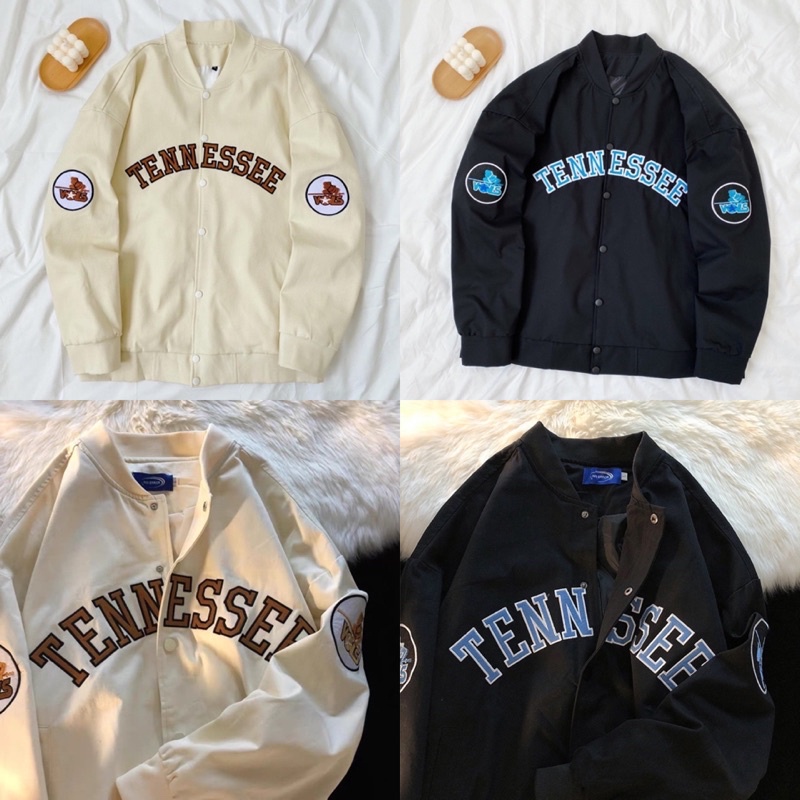 Áo Khoác Kaki BOMBER TENNESSEE Form Rộng Tay Dài Ulzzang màu KEM/ĐEN ❤️/Nam Nữ Unisex/FREESHIP 🧸