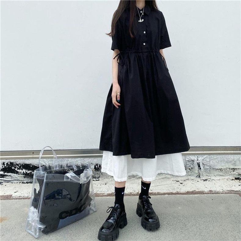 Đầm Giả Hai Mảnh Cổ polo Dáng Rộng Cỡ Lớn 2-300 Jin Thời Trang Mùa Hè Cho Nữ