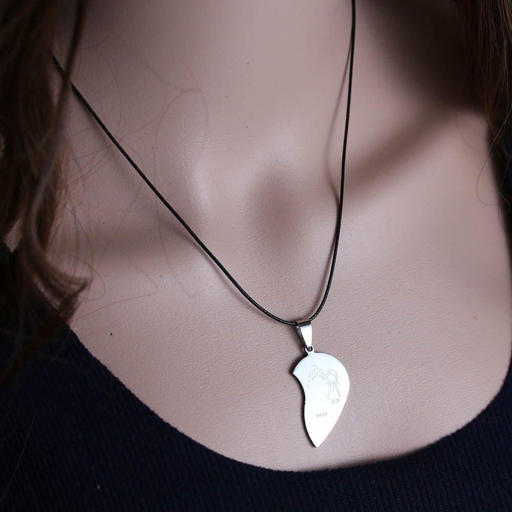Qqmall Vòng cổ Mặt Ghép Đôi Bằng Thép Không Gỉ Khắc Chữ Love You Dành Cho Cặp Đôi