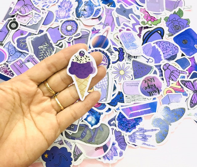 Sticker màu tím set 30-50 cái ép lụa / hình dán dễ thương màu tím