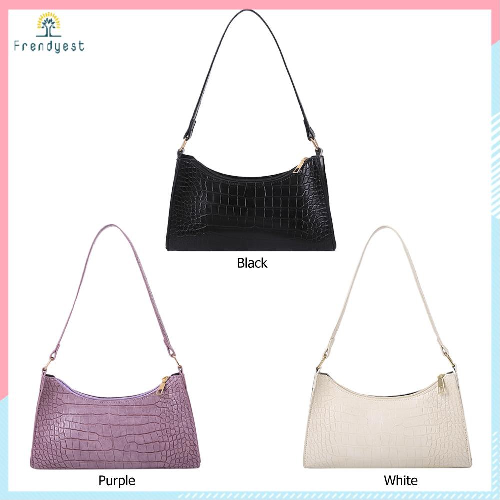 Túi Xách Nữ Da PU Họa Tiết Da Cá Sấu Đeo Dưới Cánh Tay Phong Cách Retro Màu Trơn Thời Trang
