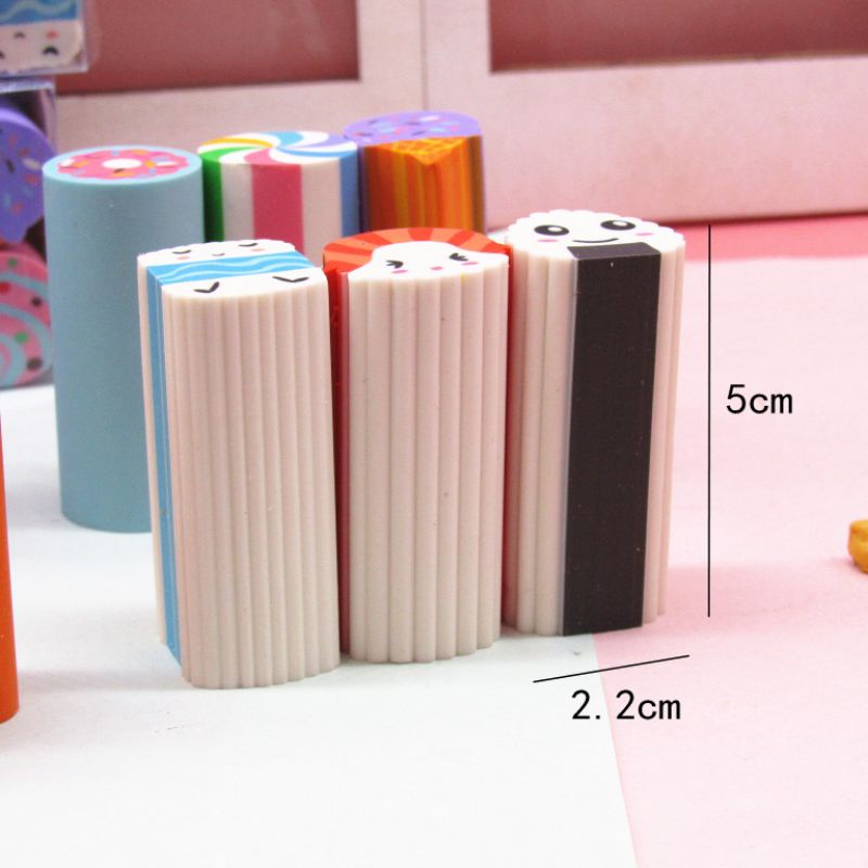 Gôm Tẩy hình đẹp nhiều màu sắc tẩy sạch hộp 6 chiếc