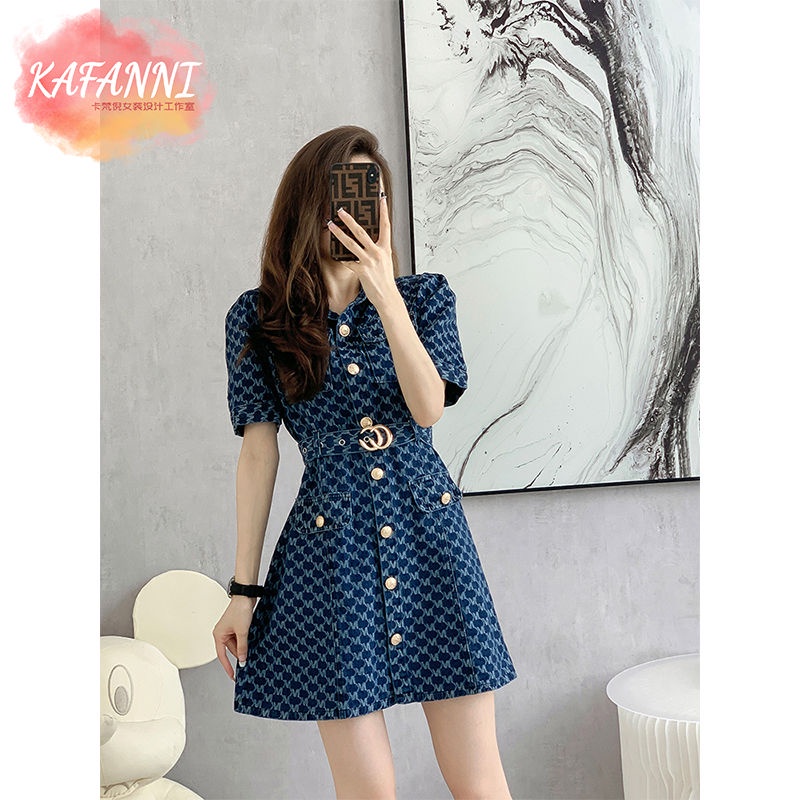 French style small fragrance denim dress 2022 summer new style western style patchwork slim fitting skirt