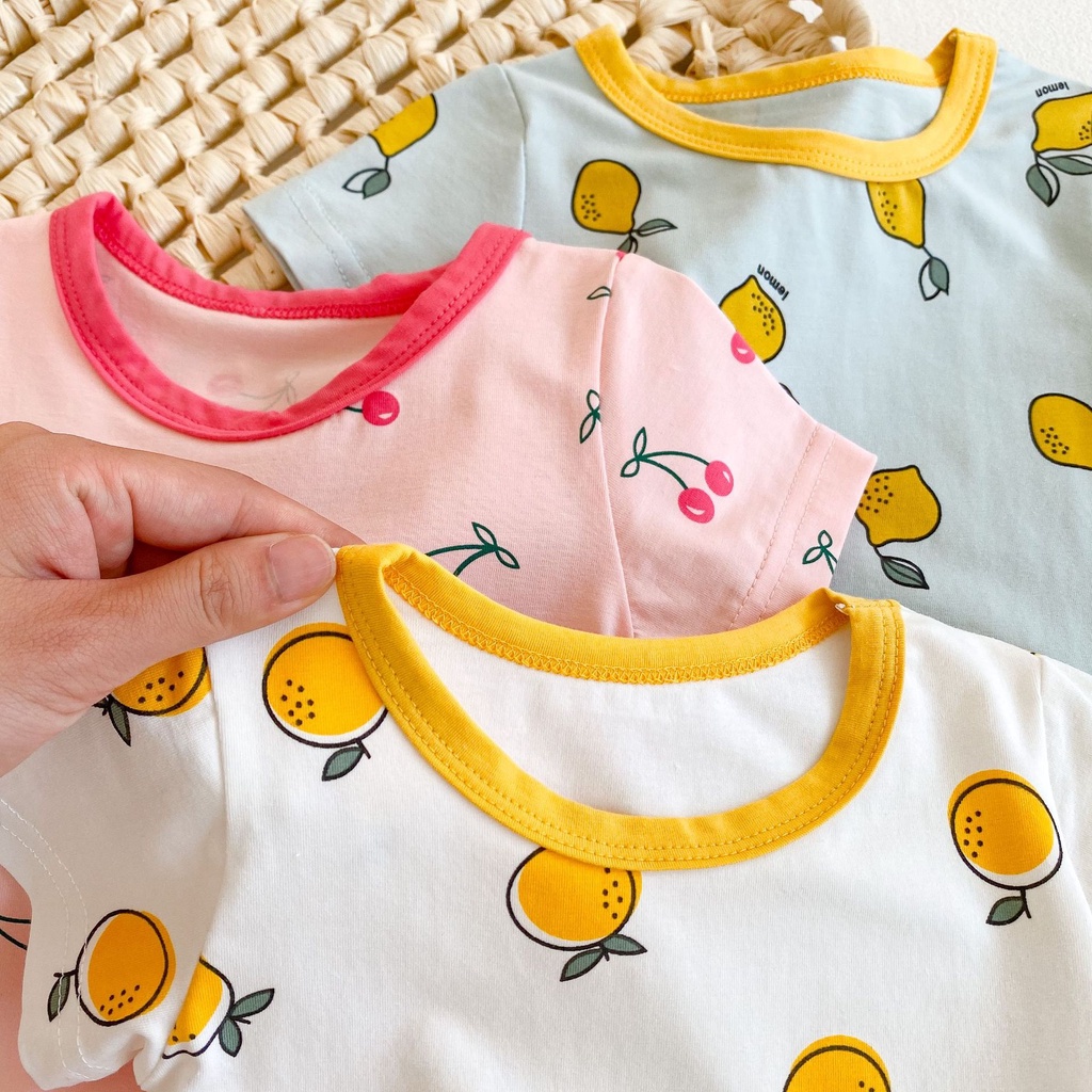 Áo liền quần tay ngắn họa tiết trái cây xinh xắn đáng yêu dành cho bé sơ sinh