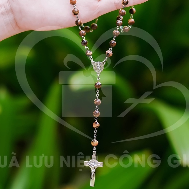 Chuỗi 50, tràng mân côi chất liệu đá màu nâu Quà Lưu Niệm Công Giáo