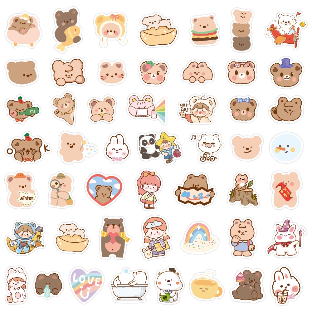 Sticker cute hình gấu dán laptop chống nước, hình dán điện thoại, vali, mũ bảo hiểm sét 100 hình