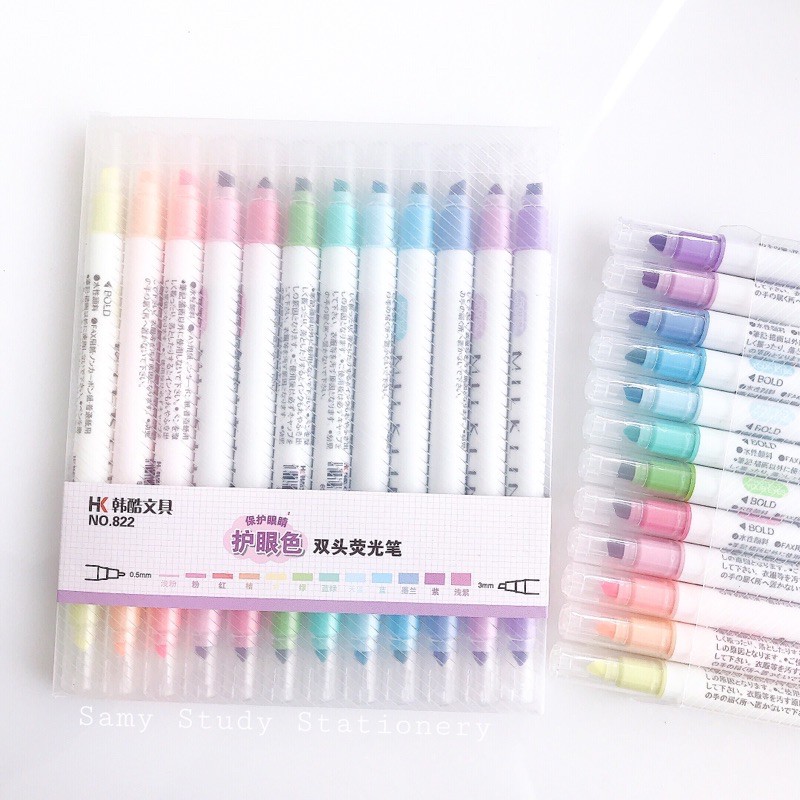 Bút Highlight set 12 cây Houkai bản dupe hoàn hảo Zebra Mildliner  Bullet journal