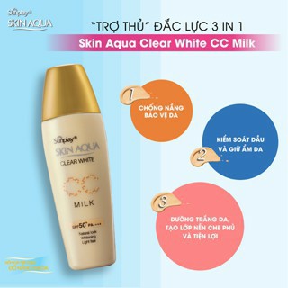 Mua 1 tặng 1 - Sữa chống nắng kiêm tạo nền Sunplay Skin Aqua Clear White CC Milk 25g tặng 1 tuýp srm 25g