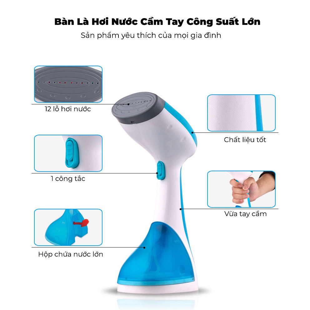 Bàn ủi hơi nước cầm tay - Bàn là hơi nước cầm tay công suất 1100W dễ dàng mang theo khi đi du lịch, đi công tác