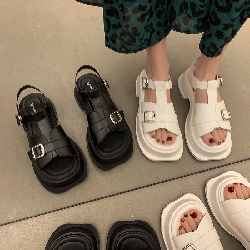 Jiashucheng Giày Sandal Đế Xuồng Dày Dặn Phong Cách La Mã Thời Trang Mùa Hè Mới Cho Nữ