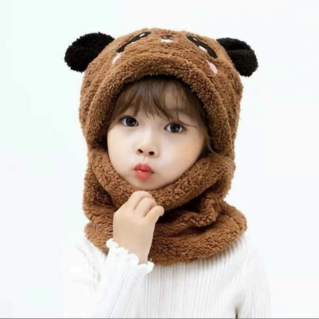 MŨ LÔNG GẤU TRÚC KÈM KHĂN CỔ CO GIÃN CHO TRẺ EM- NGƯỜI LỚN - SỈLẺLONGBIÊN