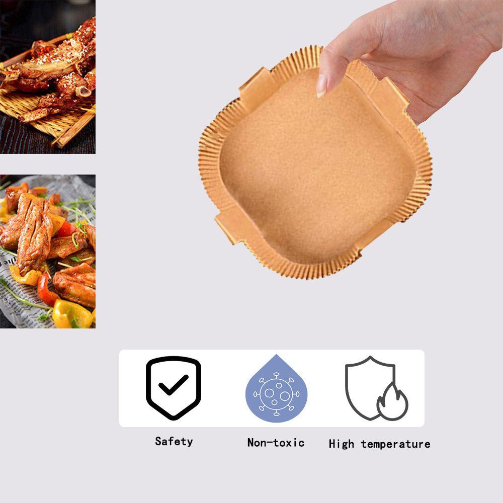 AUGUSTINA Set 100 Giấy Thấm Dầu Chống Dính Chịu Nhiệt Độ Cao In Chữ Có Tay Cầm Cho Nồi Chiên Không Dầu