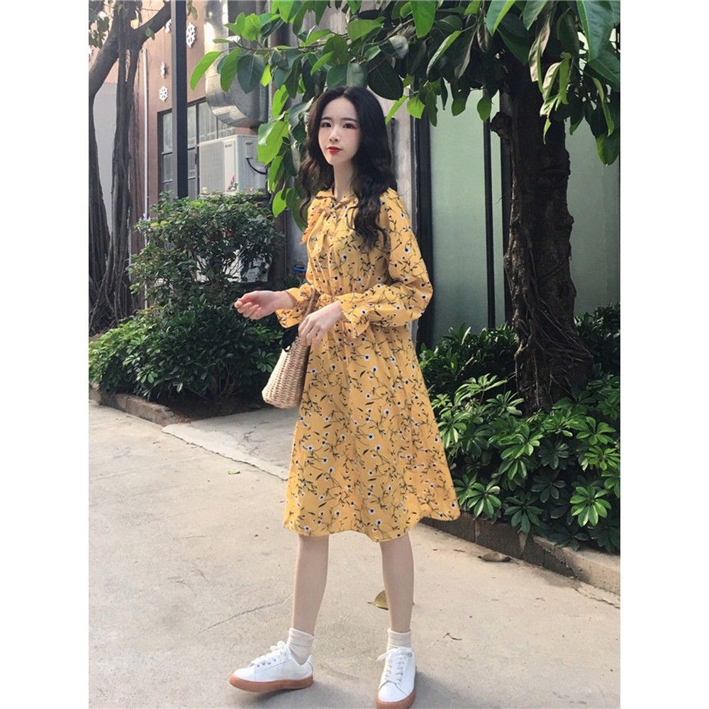 [ORDER] Đầm Hoa Nhí Vintage Vàng FREESHIP Váy Hoa Nhí Hàn Quốc trẻ trung đáng yêu Cao Cấp