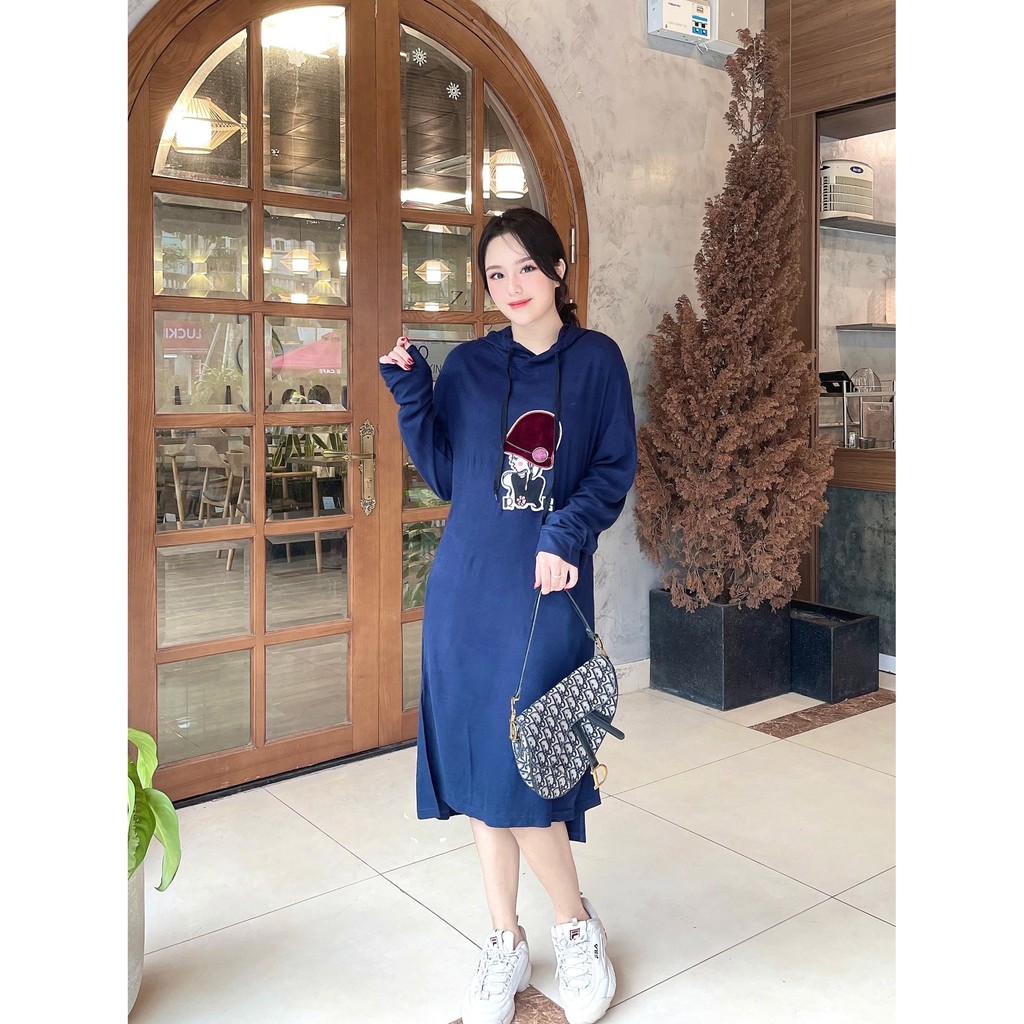 Váy len Hoodie dáng dài cao cấp, hàng VNXK Xịn, thiết kế dáng dài họa tiết dễ thương, chân váy xẻ tà đơn giản hack dáng | BigBuy360 - bigbuy360.vn