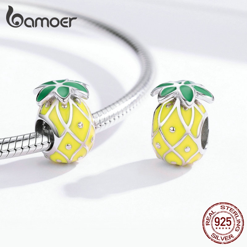 Mặt Trang Trí Bamoer Bằng Bạc 925 Tráng Men Hình Quả Dứa Dùng Làm Vòng Tay Thủ Công Cho Nữ